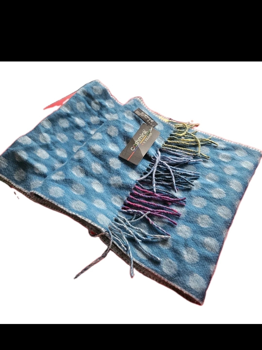 V. Fraas Cashmink Reversible Scarf Blue Gray Polka Dot Striped Made in Germany